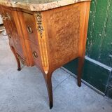 Chest of drawers transition Louis XVl marquetry marble top