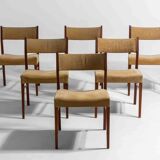 Lot de 6 chaises de salle à manger minimalistes en teck, Belgique années 1960