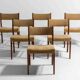 Set of 6 minimalist teak dining chairs, Belgium 1960s