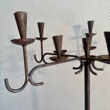 Large standing candlestick in folk art forged metal