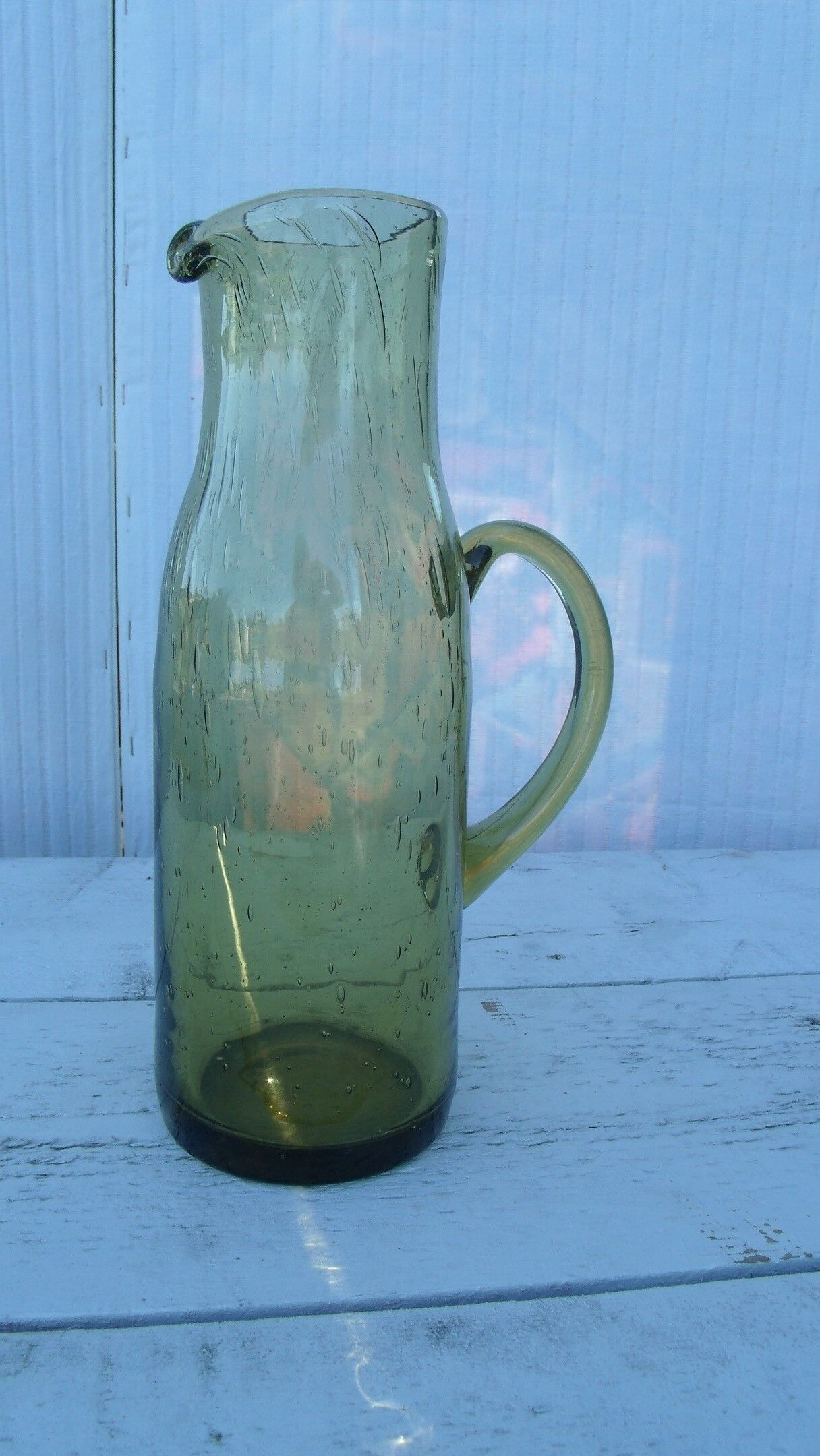 Pitcher jug vase in green glass bubble