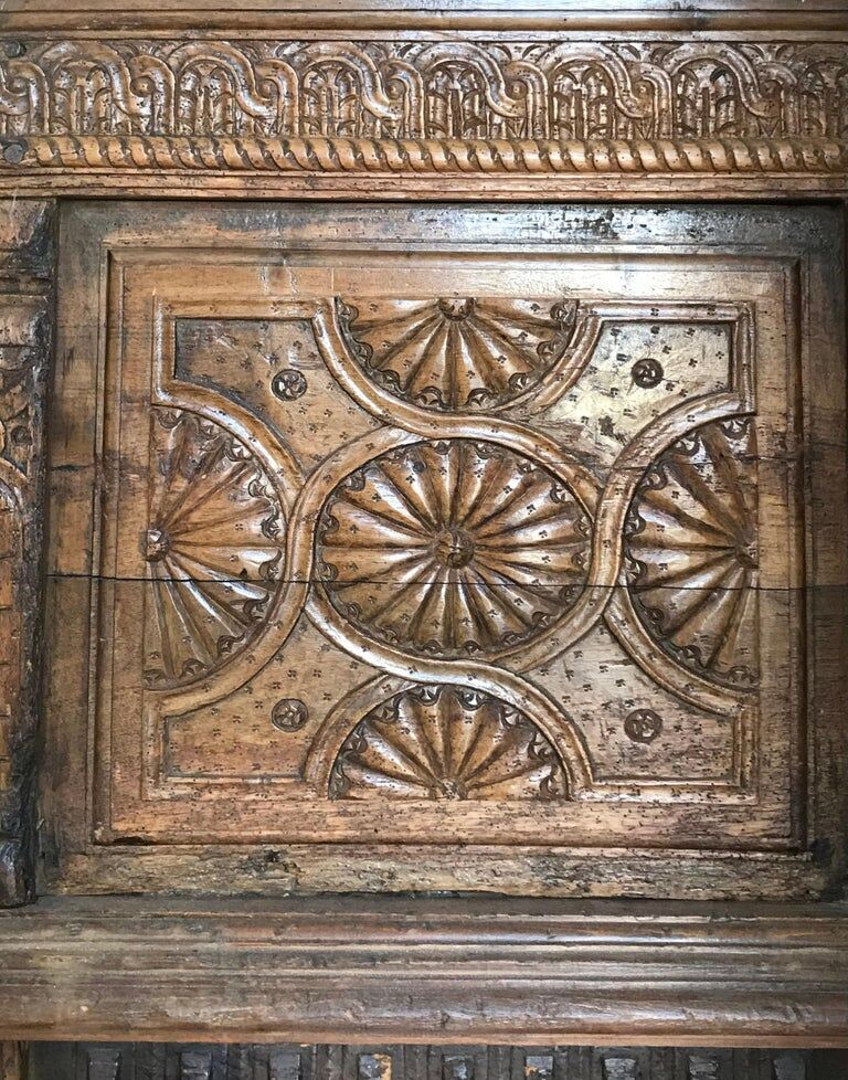 Antique Carved wooden chest with plant motif Renaissance period