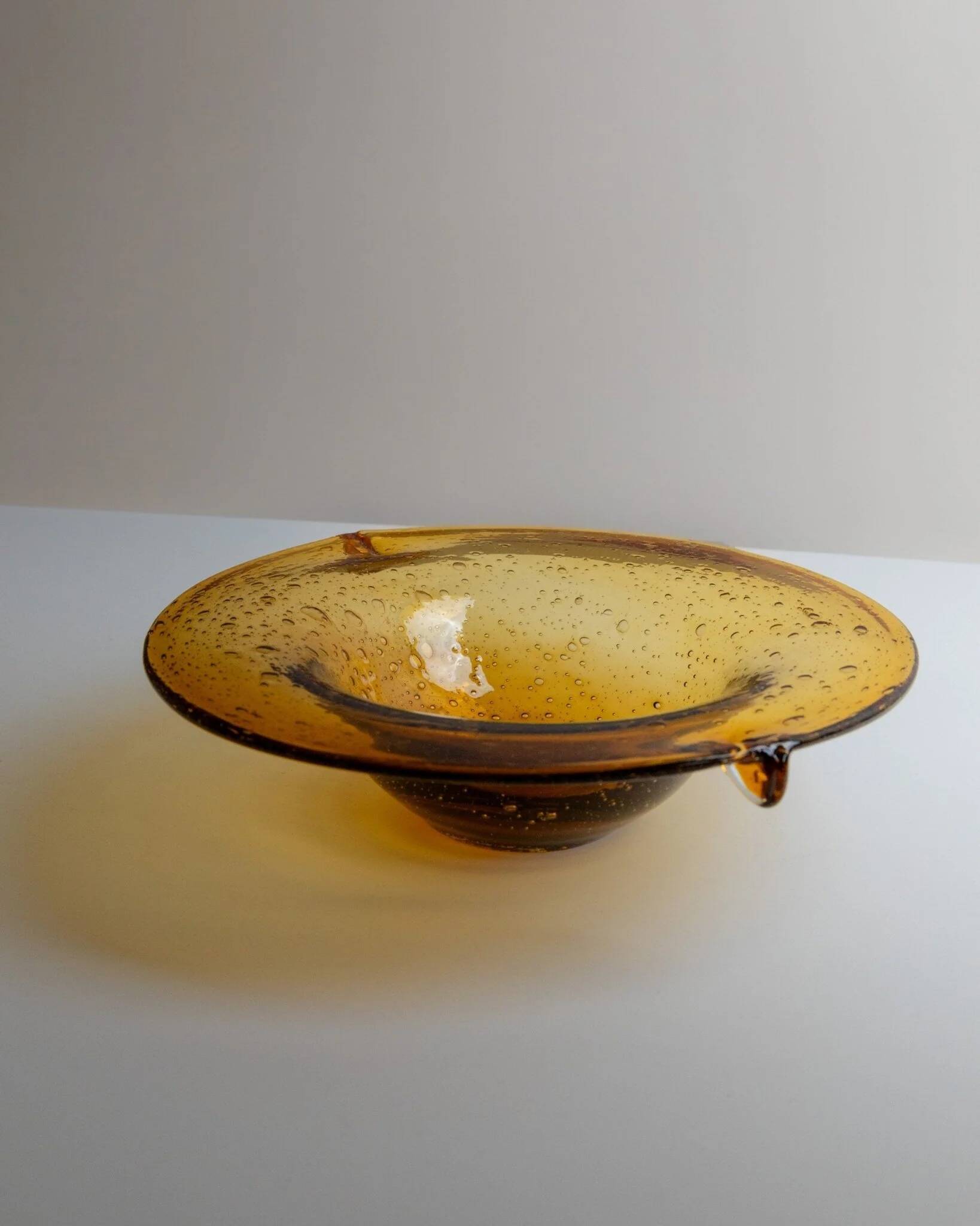 Amber Murano Glass Bowl, Large Vintage 1970s Italian Mid-Century with Bubbles