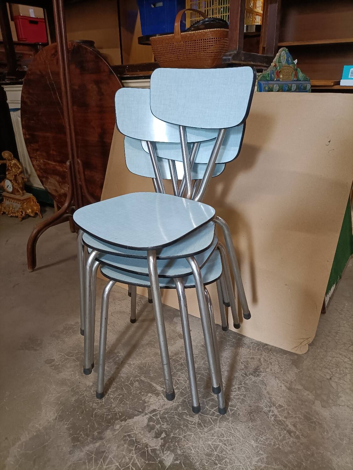 complete kitchen in blue formica buffet table and chairs