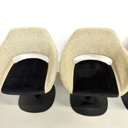 Series of six swivel chairs with organic shell, mottled fabric and base dis
