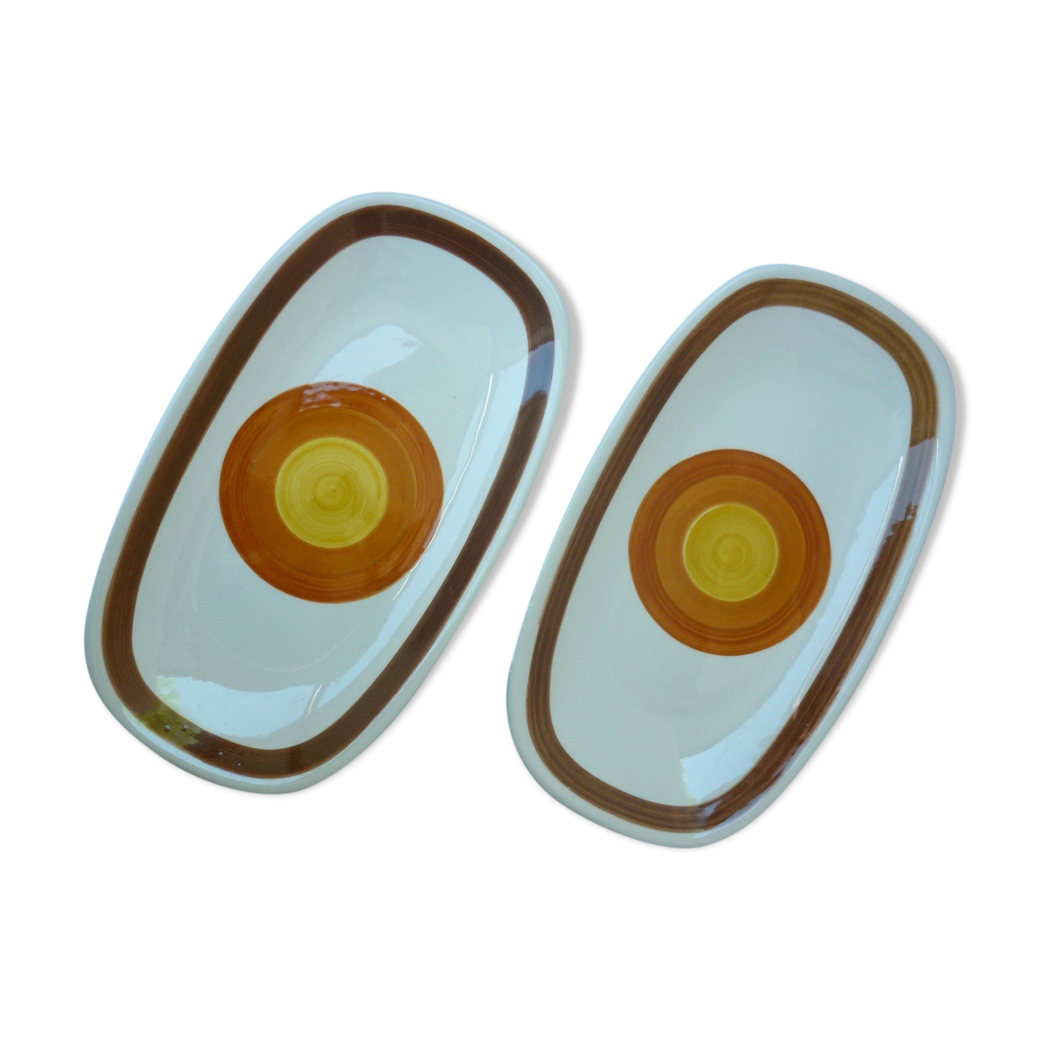Pair of 2 oval ceramic dishes, Gien 60/70