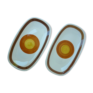 Pair of 2 oval ceramic dishes, Gien 60/70