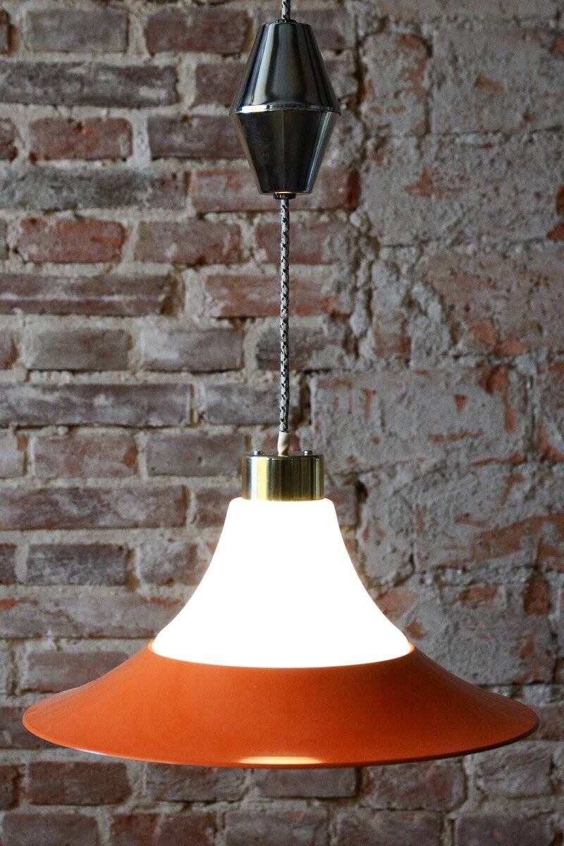 Mid-Century Chandelier in Brass and Lacquered Steel, Czech, 1960s