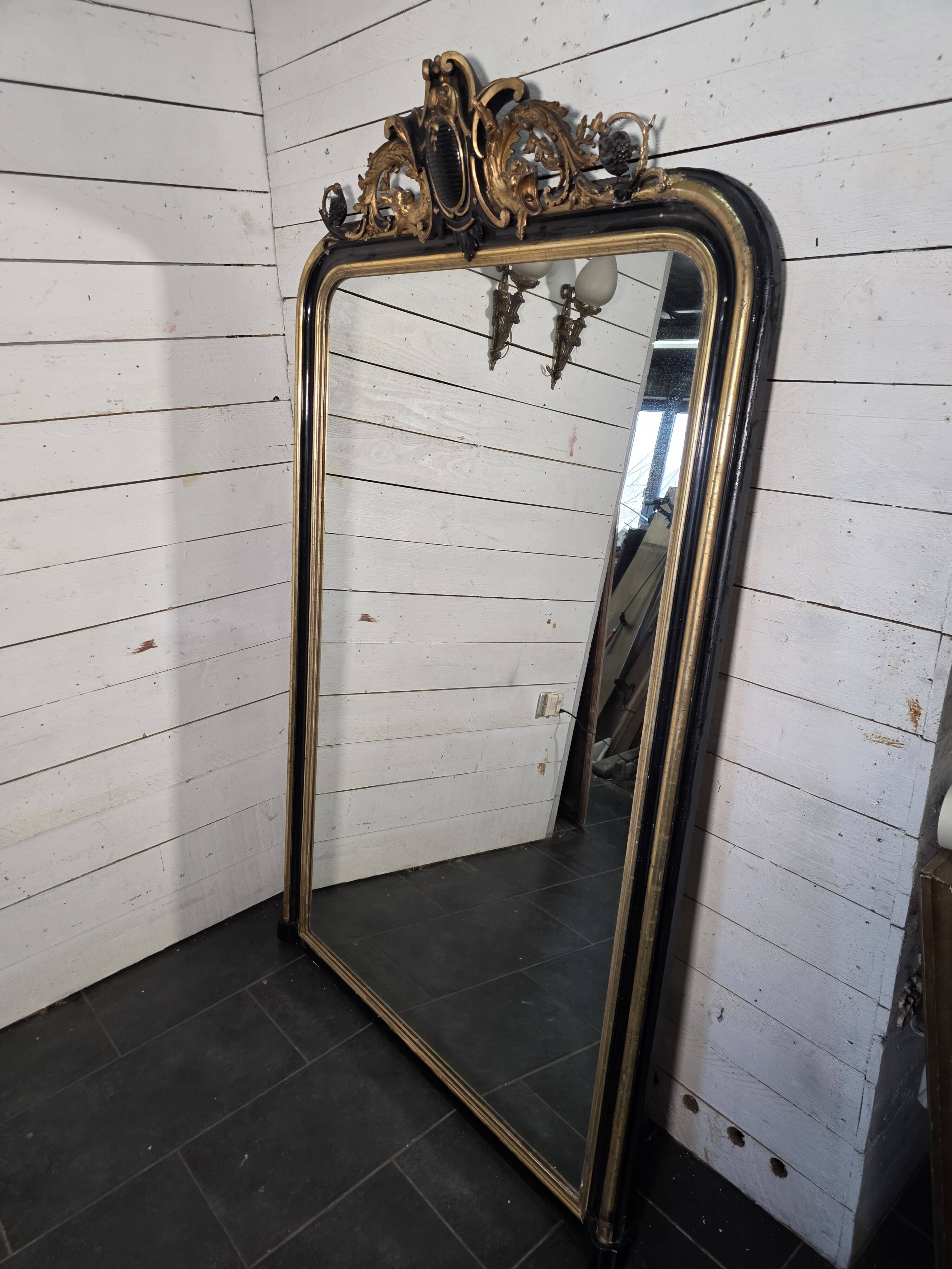 Napoleon III mirror from the 19th century with gold leaf, 190cm H