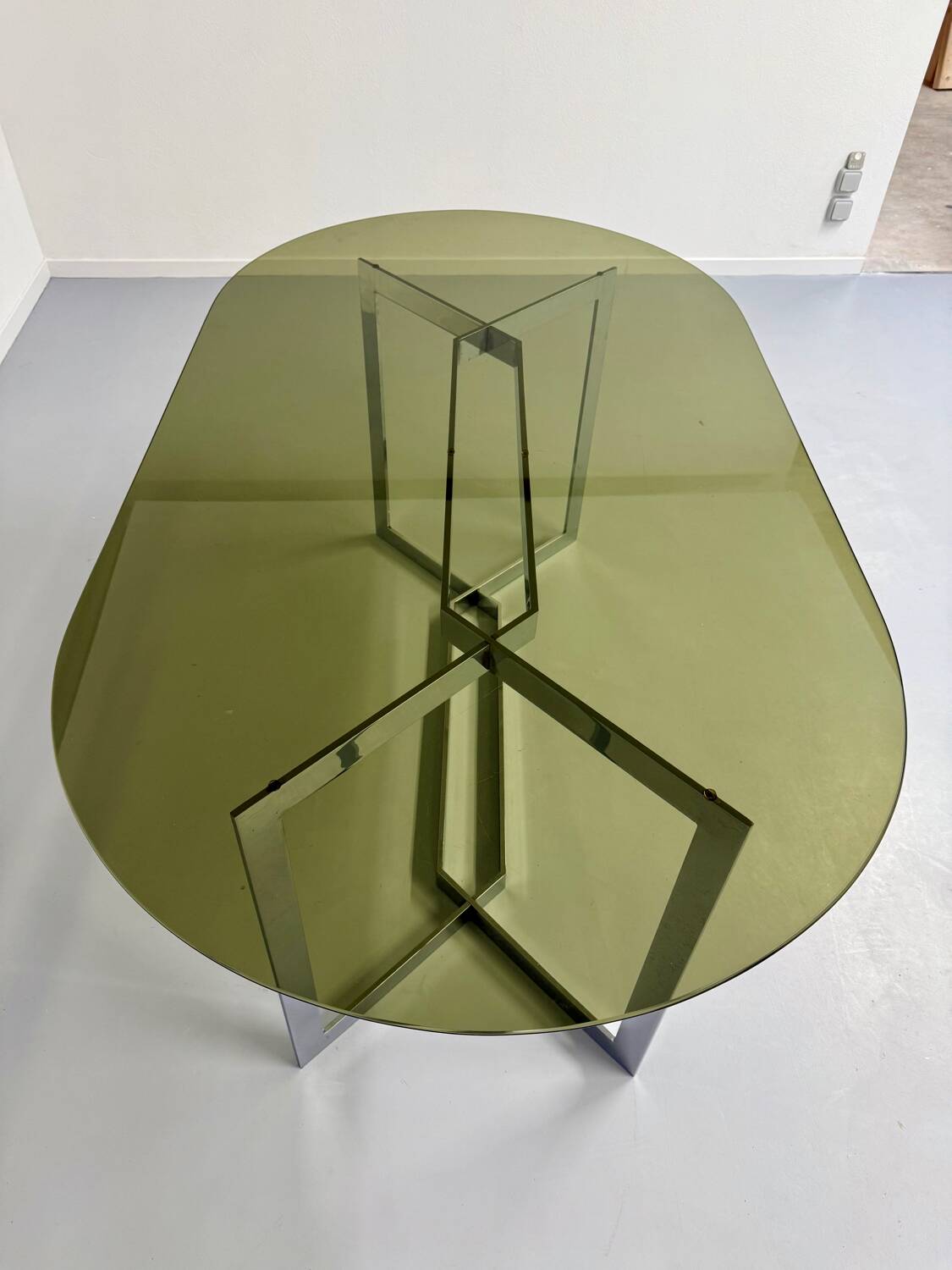 Vintage chrome and smoked glass table, 70s design, Paul Legeard DOM