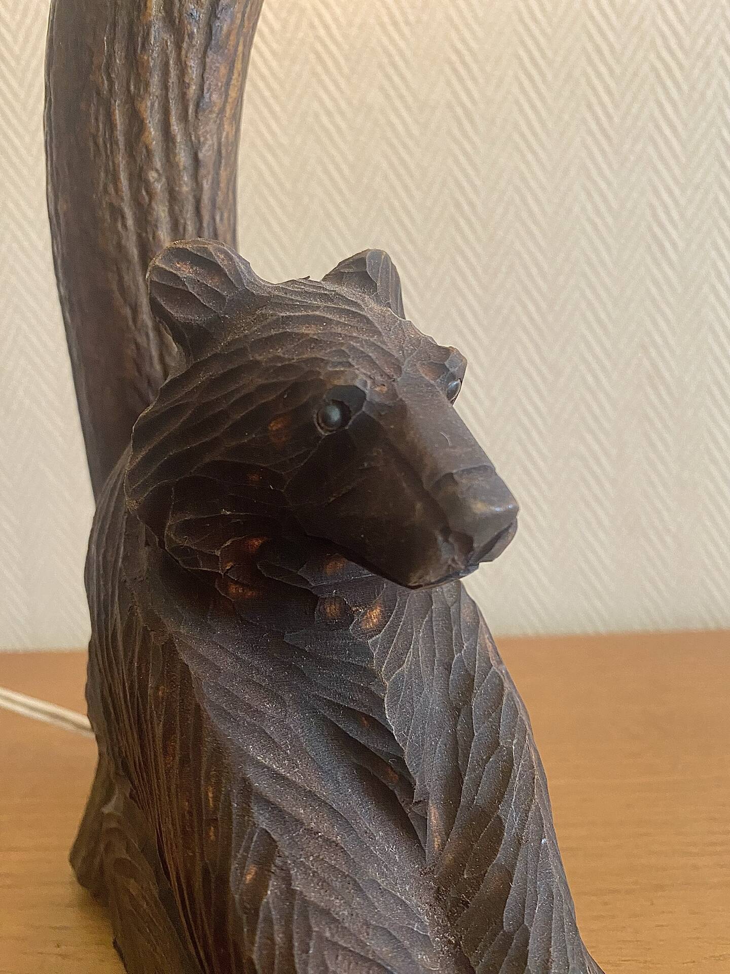 Art Deco carved wooden lamp base bear