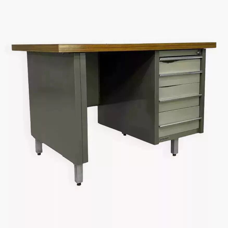 1950s industrial desk in metal and wood Remington Rand Fran