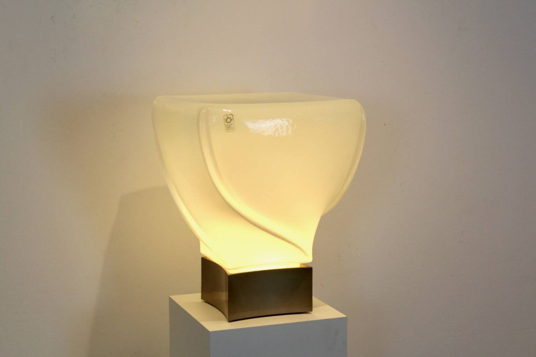 Leucos table lamp, handmade, limited edition in white opalescent glass