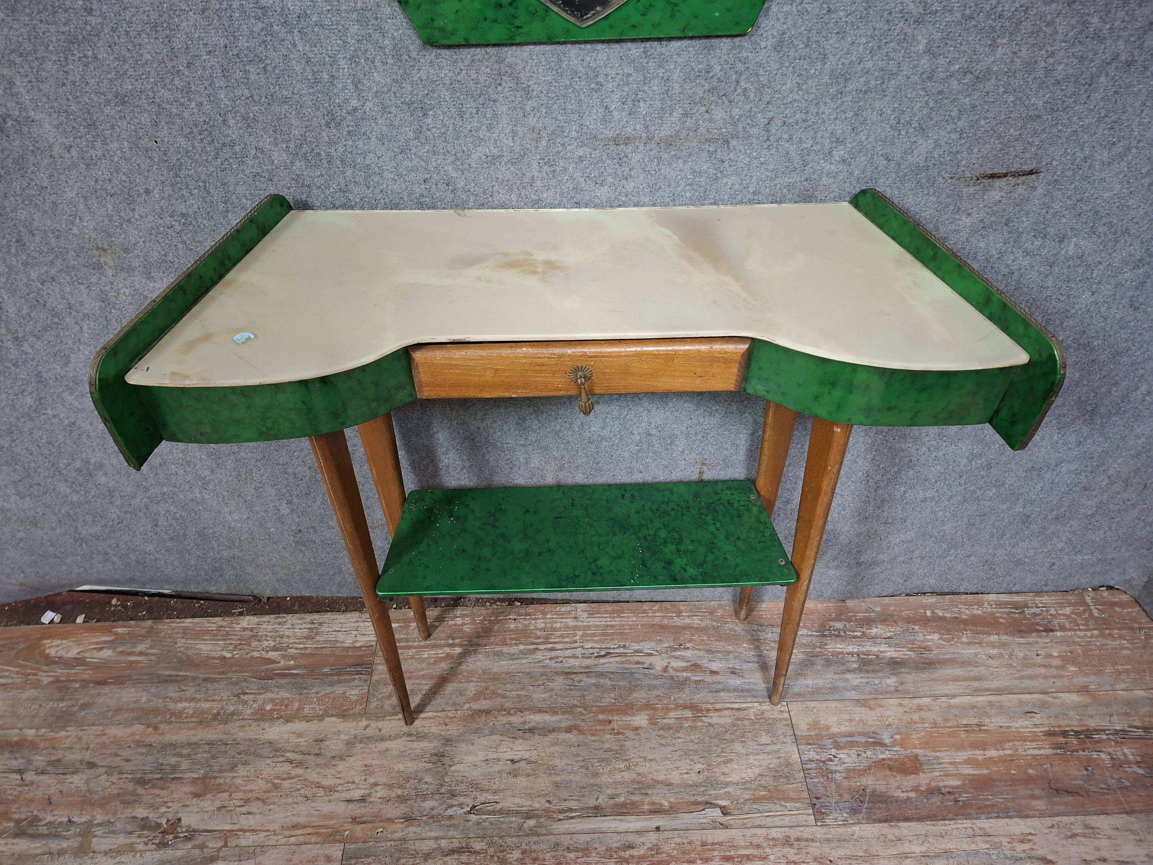 Art Deco console and mirror in green lacquered wood – Circa 1930