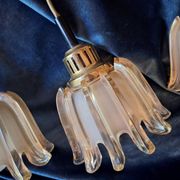 Set of 3 Doria pendant lights in amber-coloured frosted glass, 1960s
