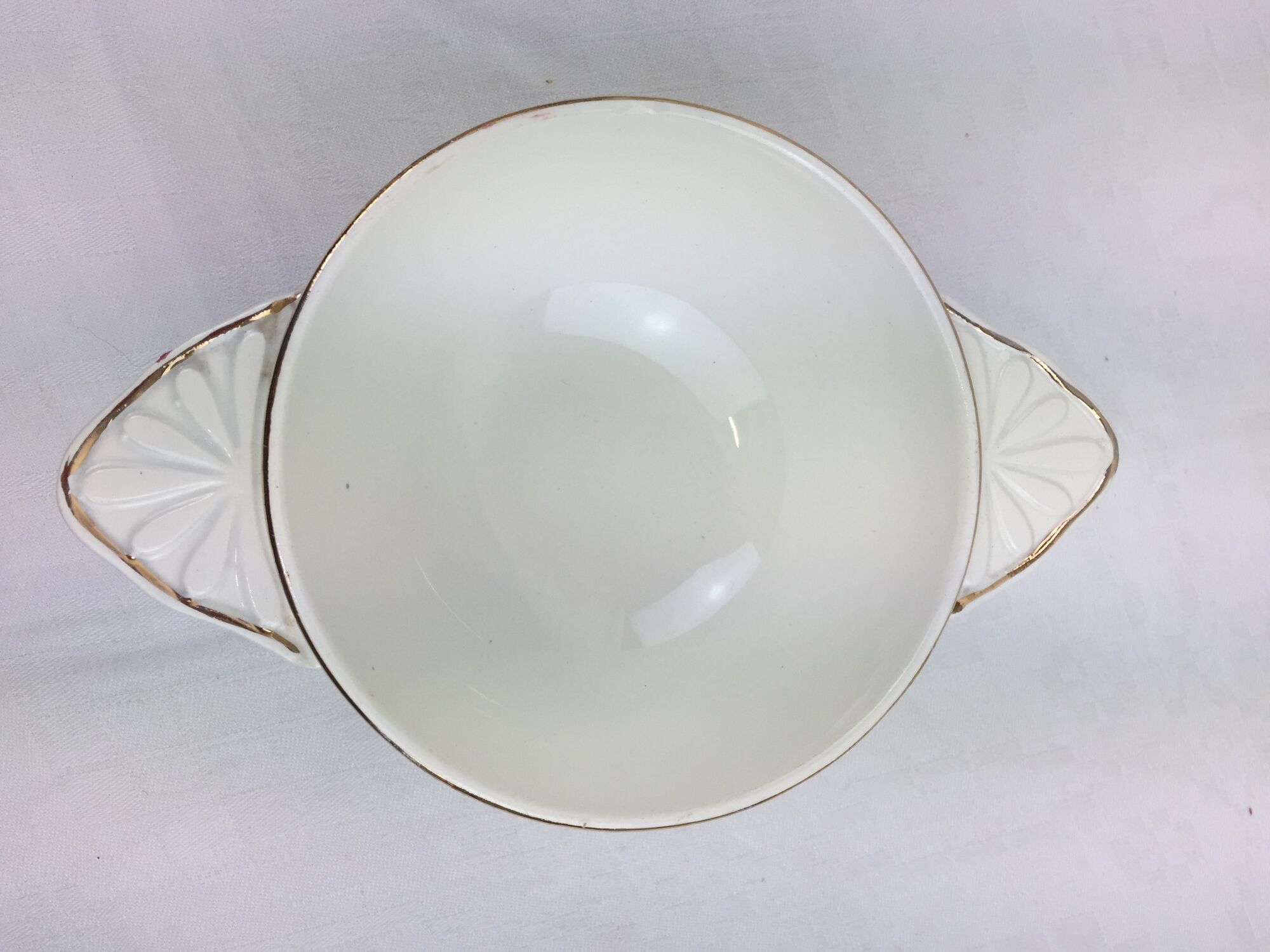 Antique bowl with glazed ceramic ears made in France Digoin Sarreguemines