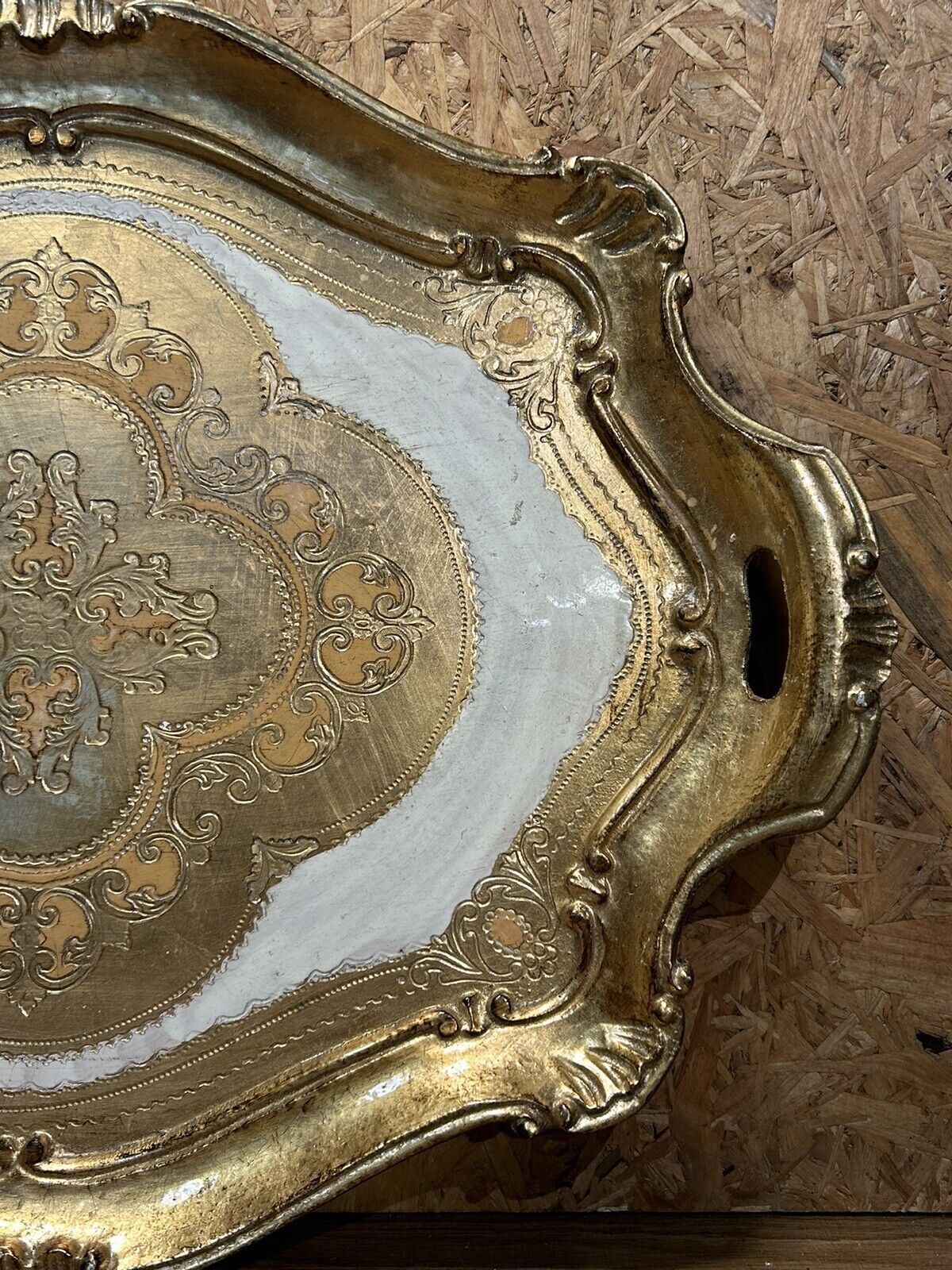 Old florentine tray painted wood, gilded, vintage 60,70