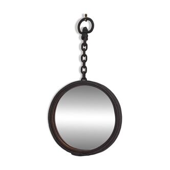 Miroir circulaire fer forgé DLG Jean Touret / les marolles / brutaliste / fabrication artisanale / vintage / France / années 60 / midcentury