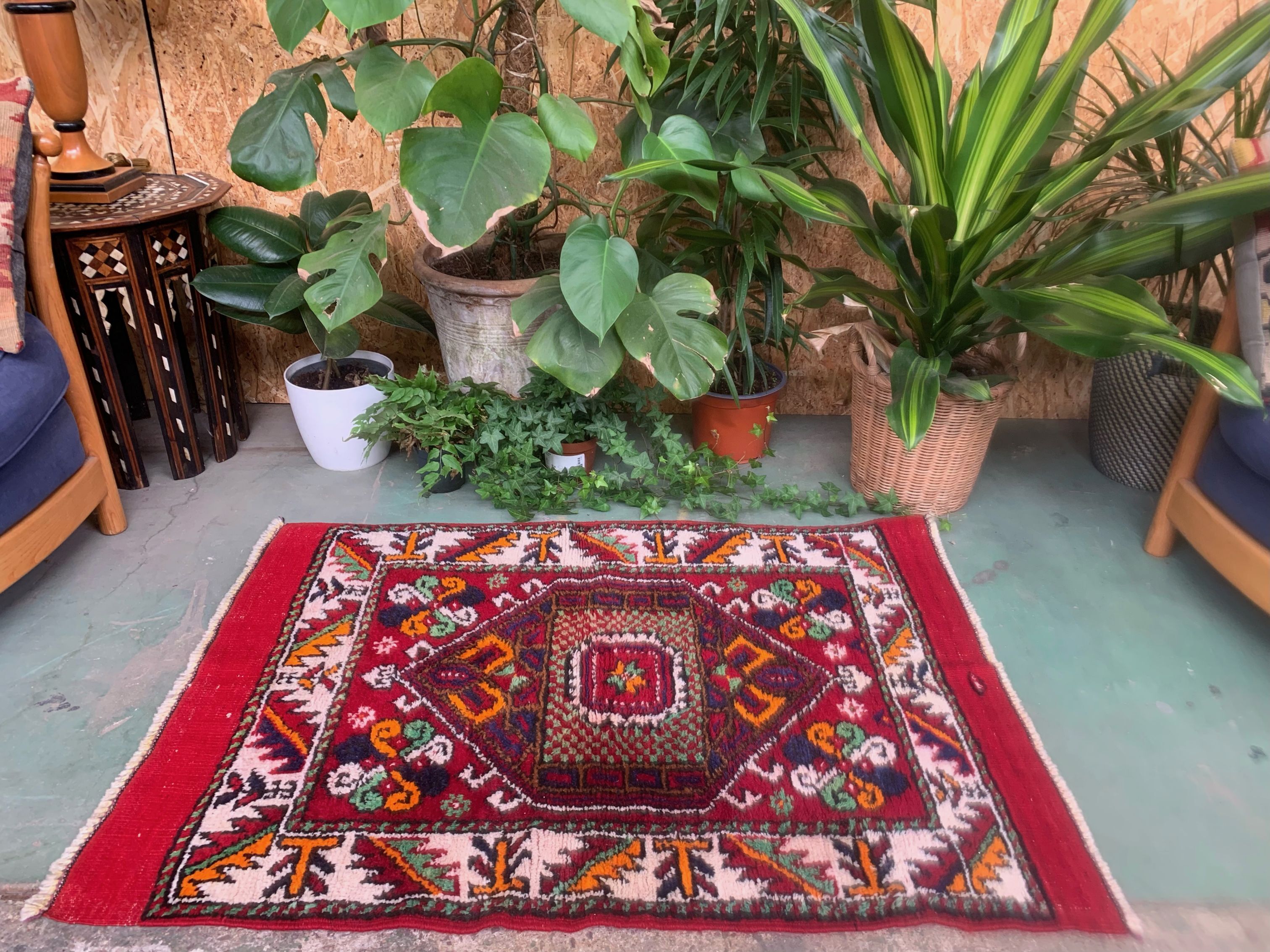 Vintage western Turkish rug oriental 120x80 cm tribal carpet, red