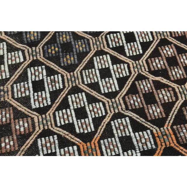 Brown Orange Handmade Vintage Turkish Kilim Area Rug  112x159