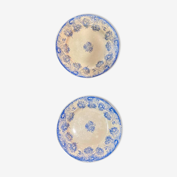 Lot de 2 assiettes en Terre de Fer Saint Amandinoise modèle Oiellets bleu