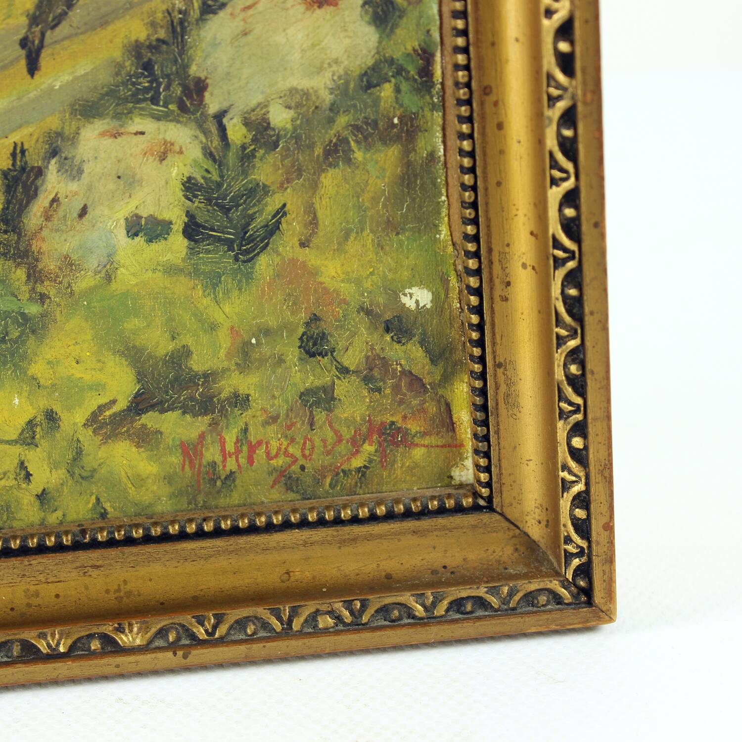 Ensemble de deux tableaux, peinture sur papier, par M. Hrušovská, Tchécoslovaquie, années 1950