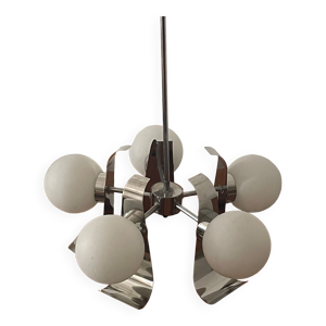 Lustre New Age chrome avec 5 globes