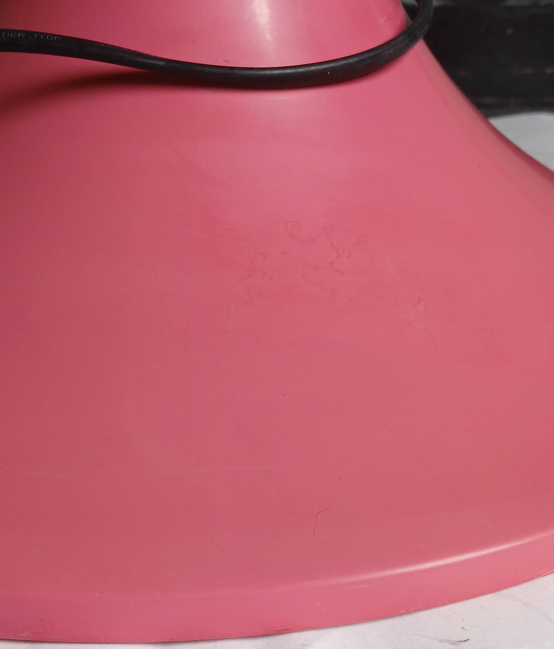 Tulip foot floor lamp in pink lacquered metal & cylindrical shade. 80's