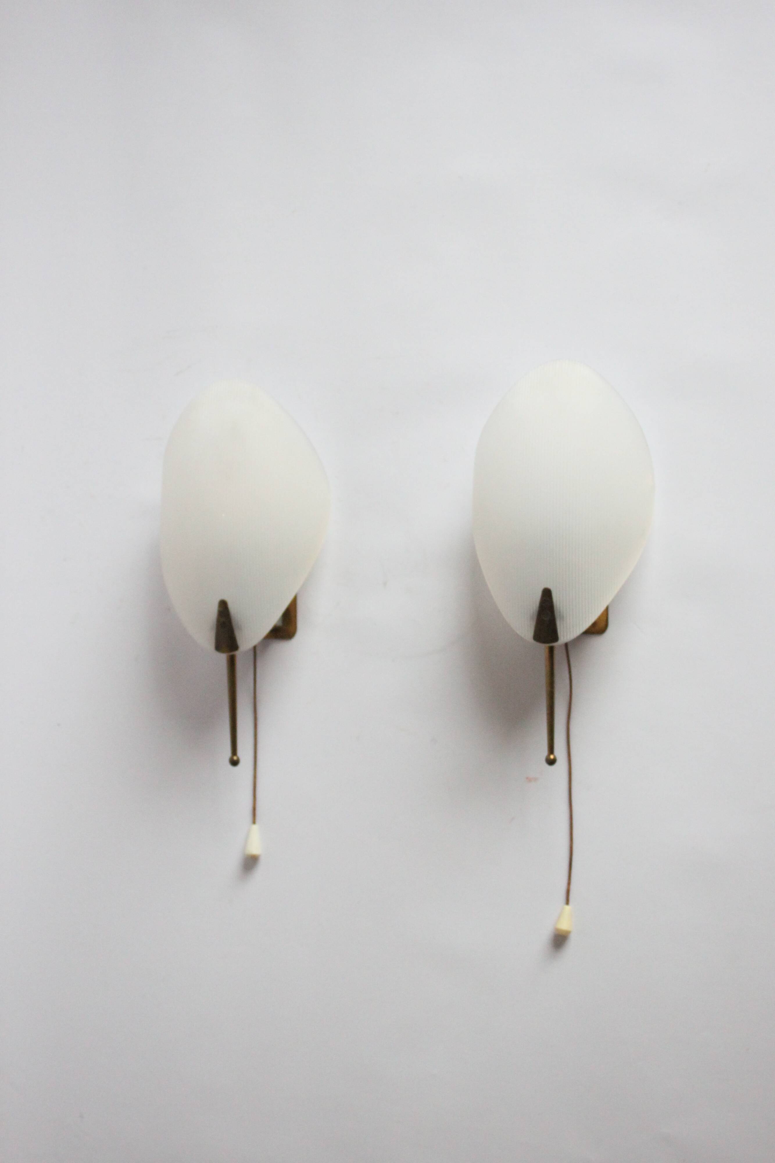 1950S leaf shaped brass and acrylic wall sconces