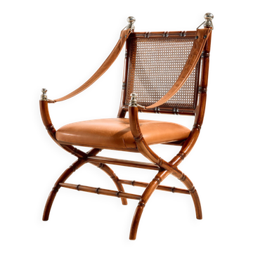 Walnut armchair with bamboo design