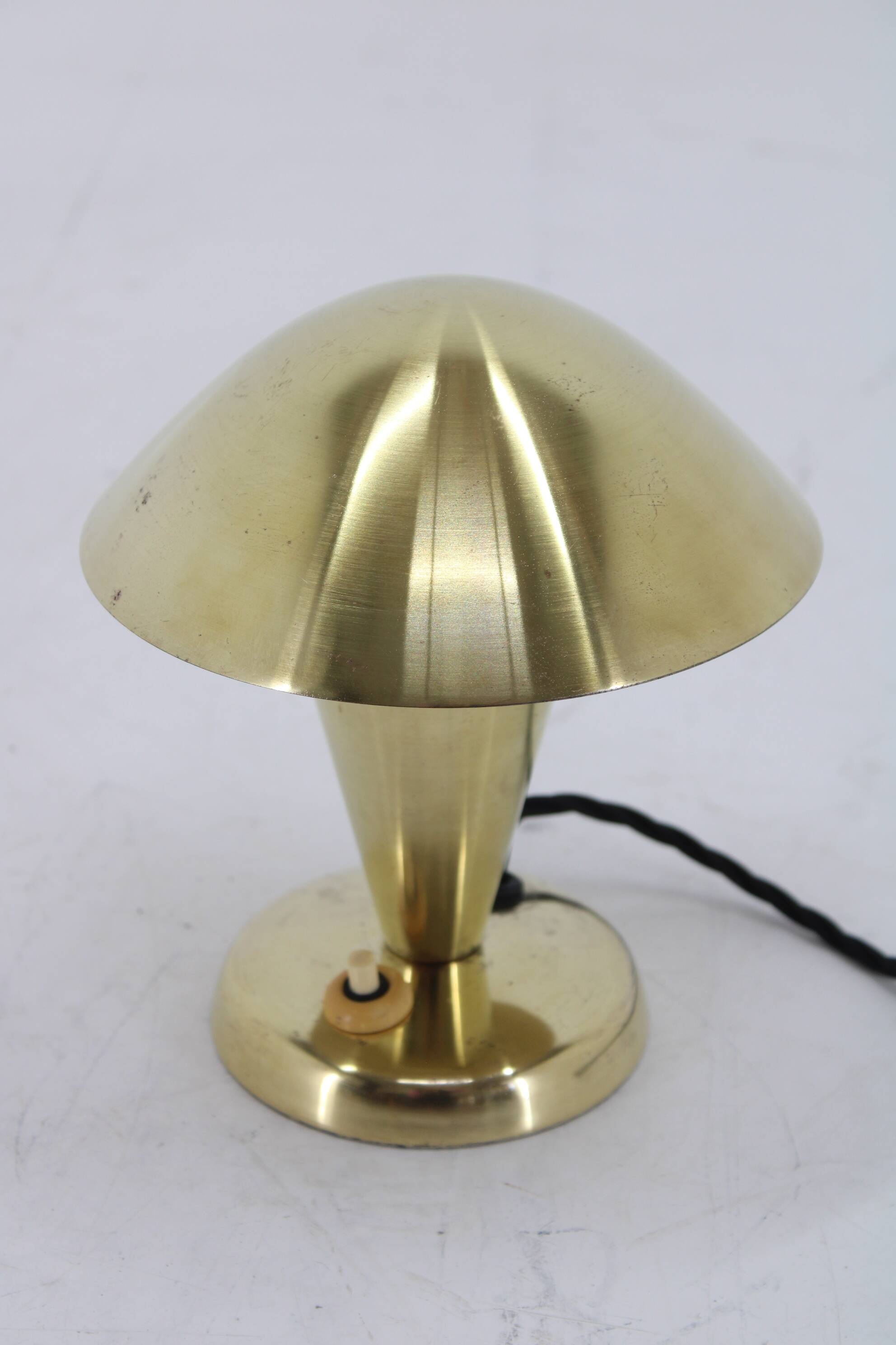 1930s Bauhaus Brass Finish "Mushroom" Table Lamp, Czechoslovakia