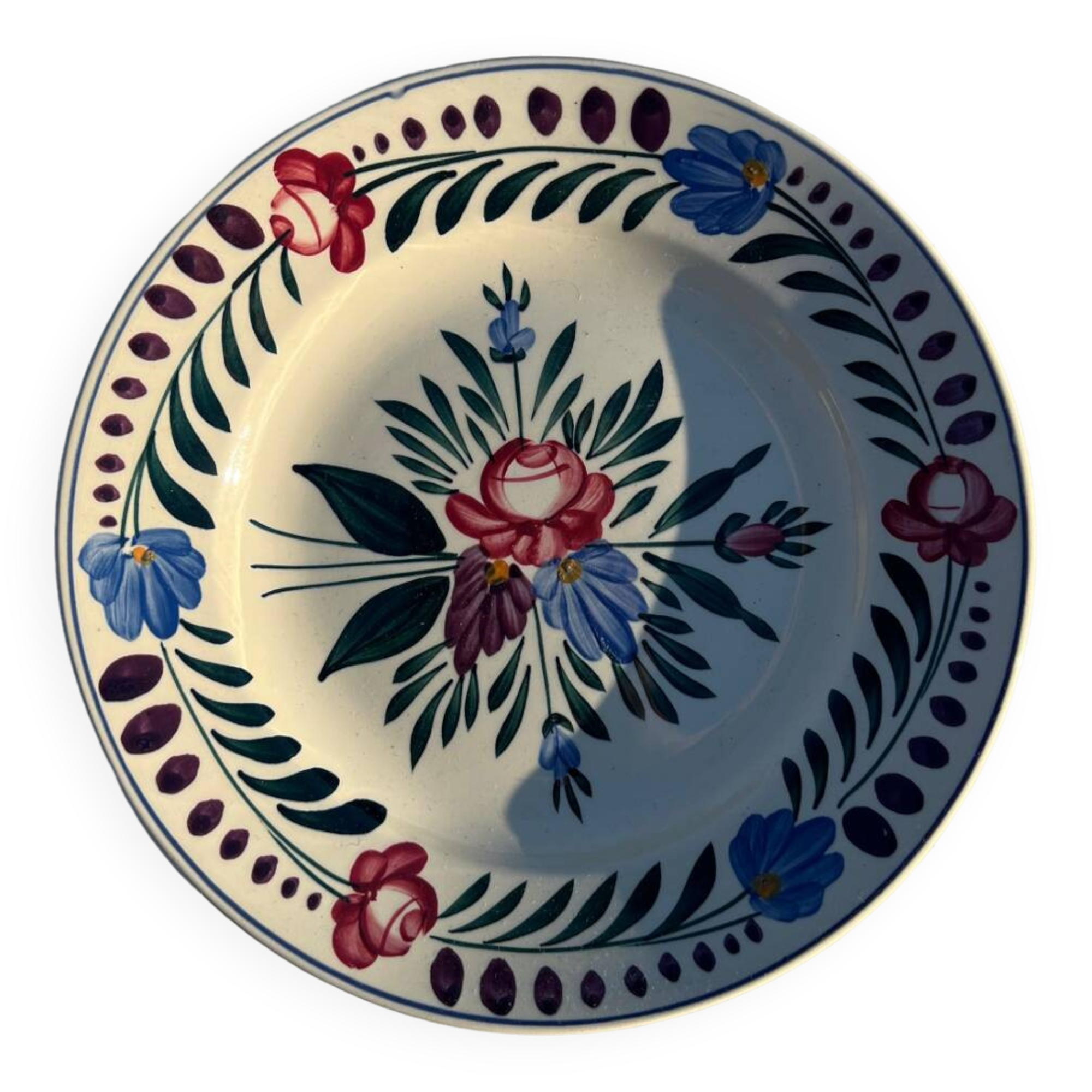 Vintage hand-painted flat plate, Sarreguemines Forêt Vosges