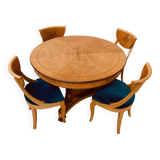 Charles X style maple veneer table and chair set, 20th century