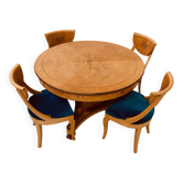 Charles X style maple veneer table and chair set, 20th century