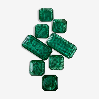 Ensemble Arcoroc ramequins & cendrier vintage verre taille diamant vert émeraude