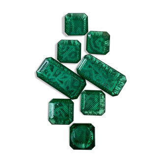 Arcoroc ramekins set - vintage ashtray cut emerald green diamond glass