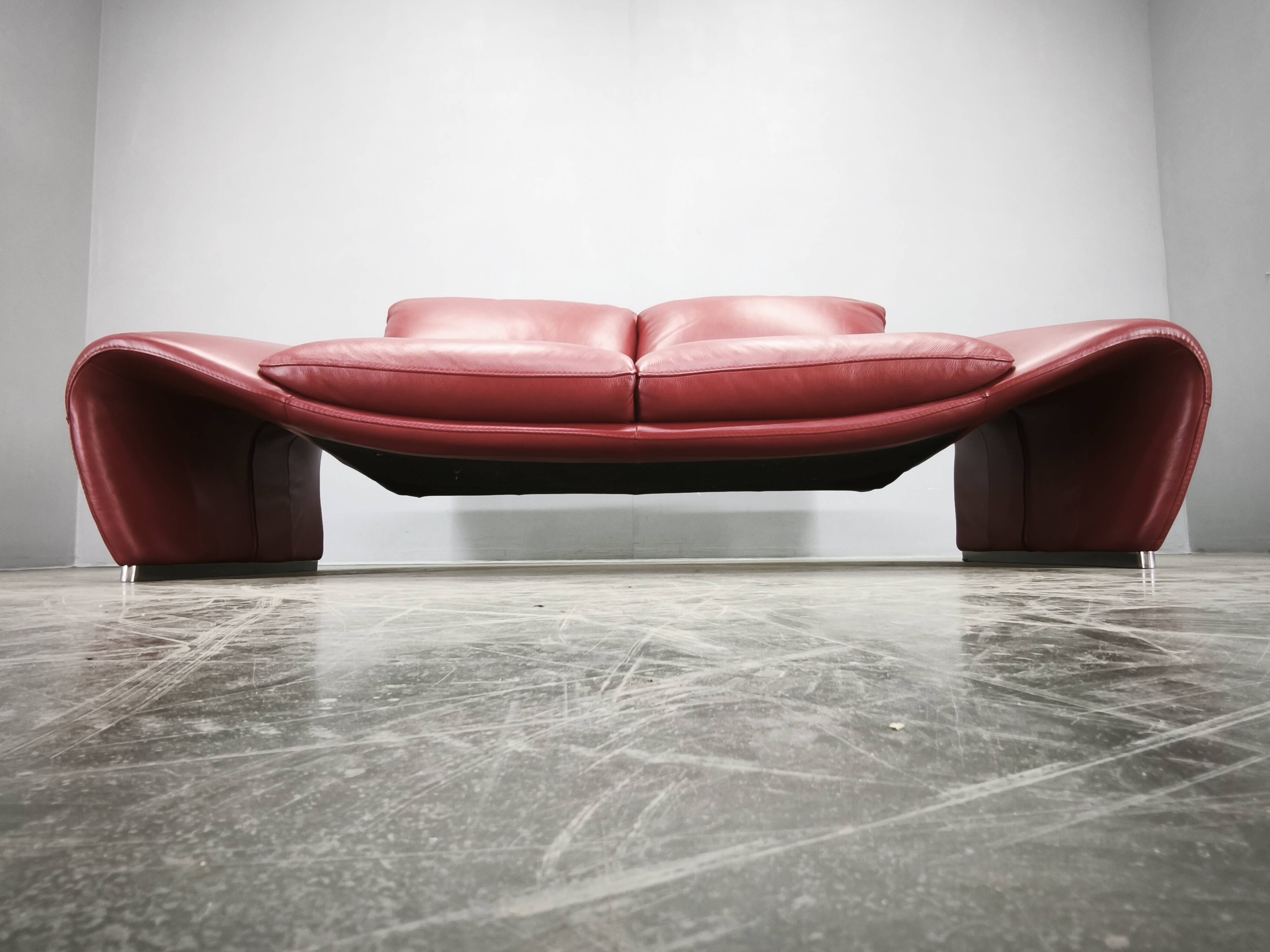 Italian Red Leather Sofa by Divanotti, Postmodern, 1990s