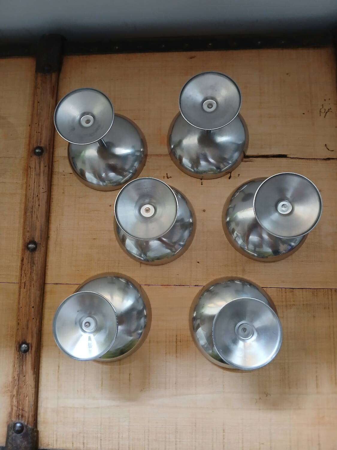 6 antique solid stainless steel ice cream cups