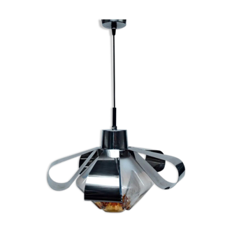 Mazzega hanging in chrome metal, Murano blown glass globe,