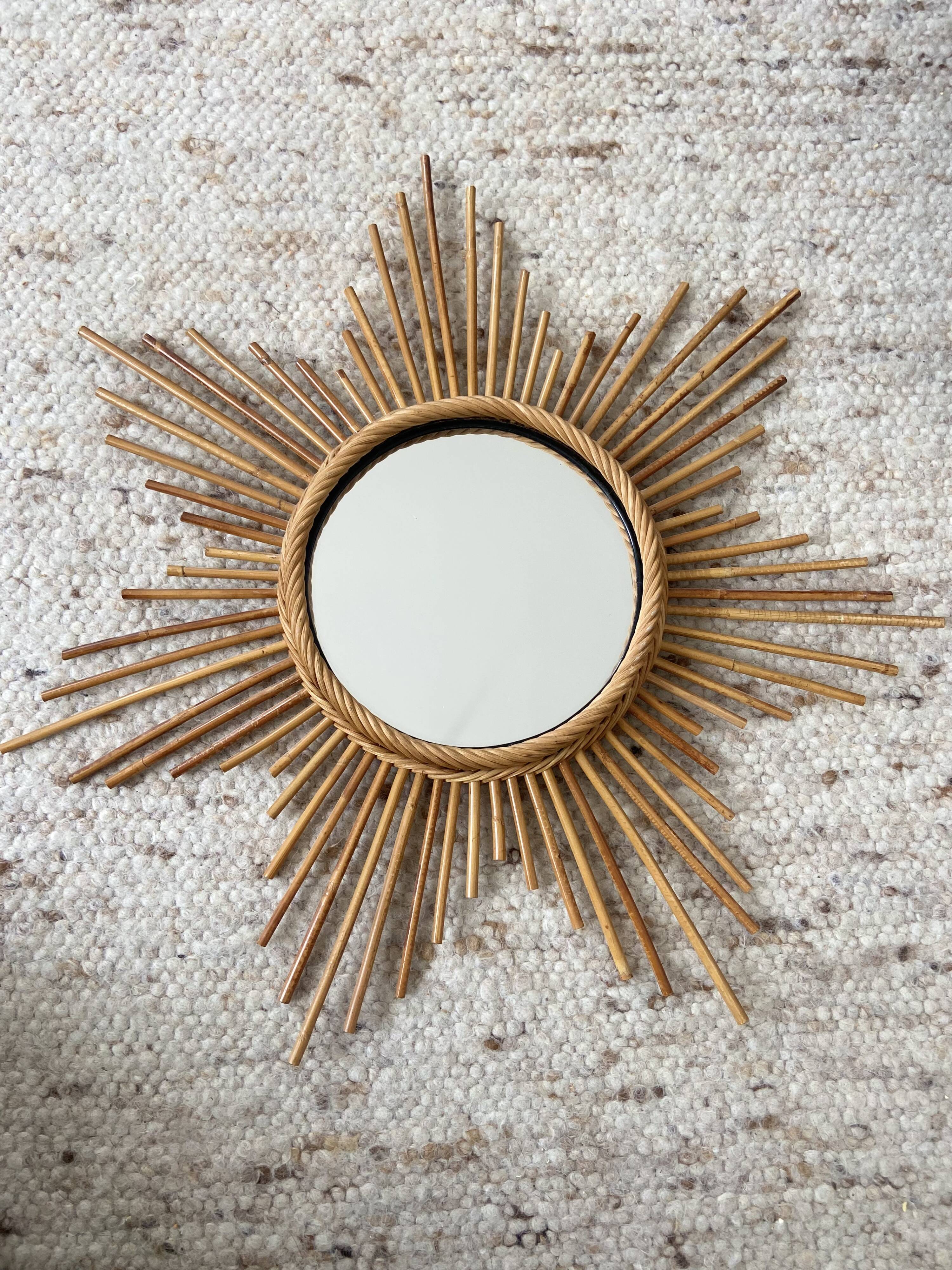Vintage rattan sun mirror