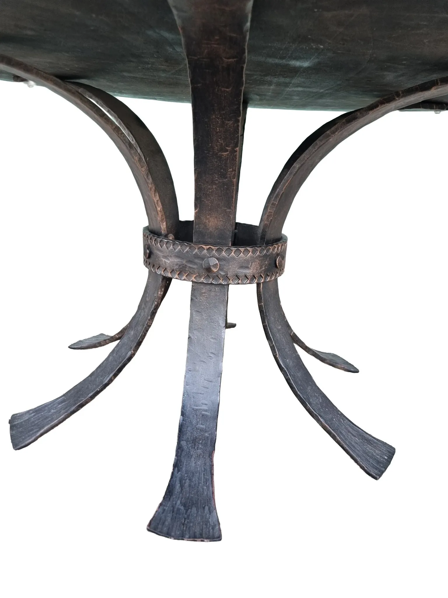 Brutalist wrought iron round coffee table with bronze-coloured top – 1970s