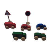 Ensemble de bolides en bois vintage