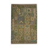 Green Wool Afghan Kilim Traditional Geometric Flat-woven Handmade Rug- 80x120cm
