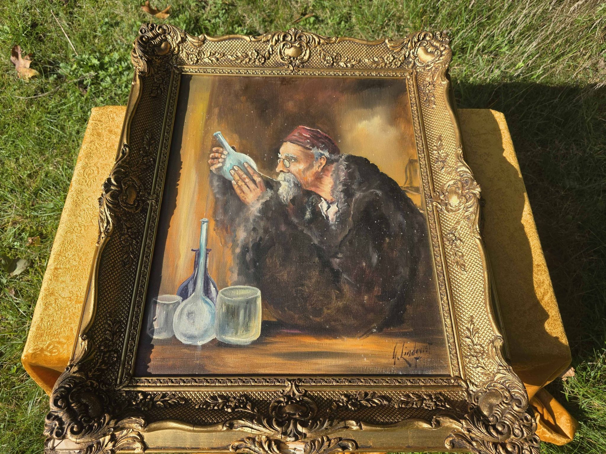 Peinture à l'huile alchimiste vintage du milieu du siècle