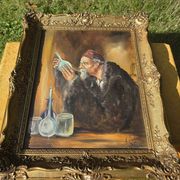 Peinture à l'huile alchimiste vintage du milieu du siècle