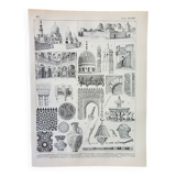 Gravure • Architecture 2, maison, dessin • Lithographie originale et vintage de 1898