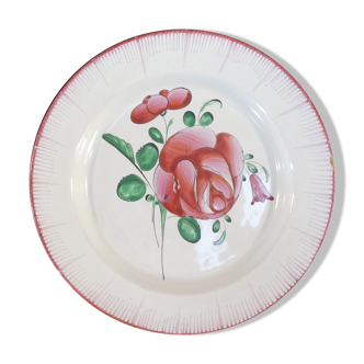 Assiette en Faience de l'est rose rouge 19eme LUNEVILLE ISLETTES ST CLEMENT nº1