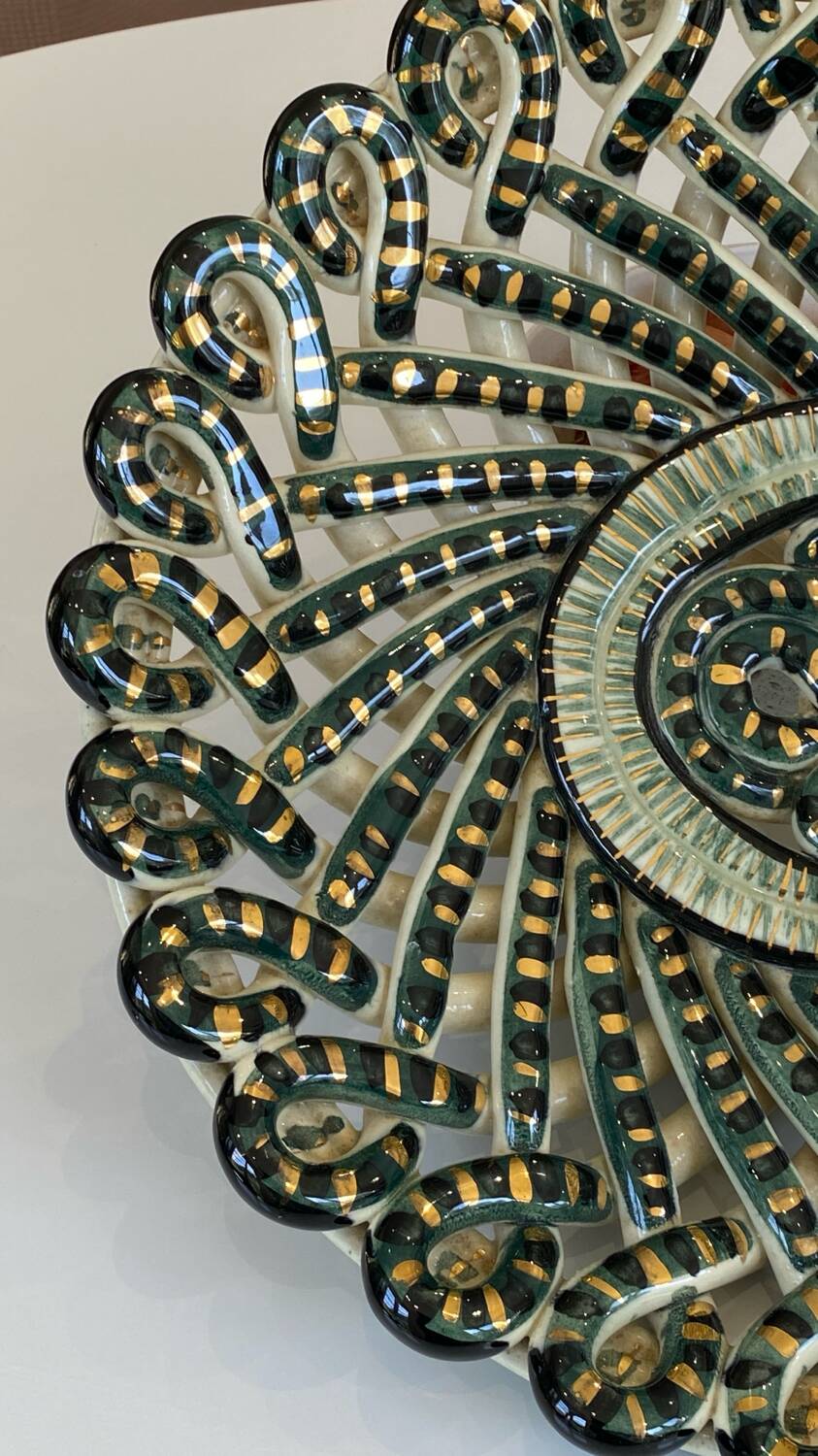 Large woven and twisted ceramic basket, Fase, Vallauris