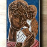 decorative plaque by Jean Jaffeux in enamelled lava stone