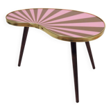 Petite table d'appoint, forme rein, rayures rose-taupe, 3 pieds élégants, style années 50